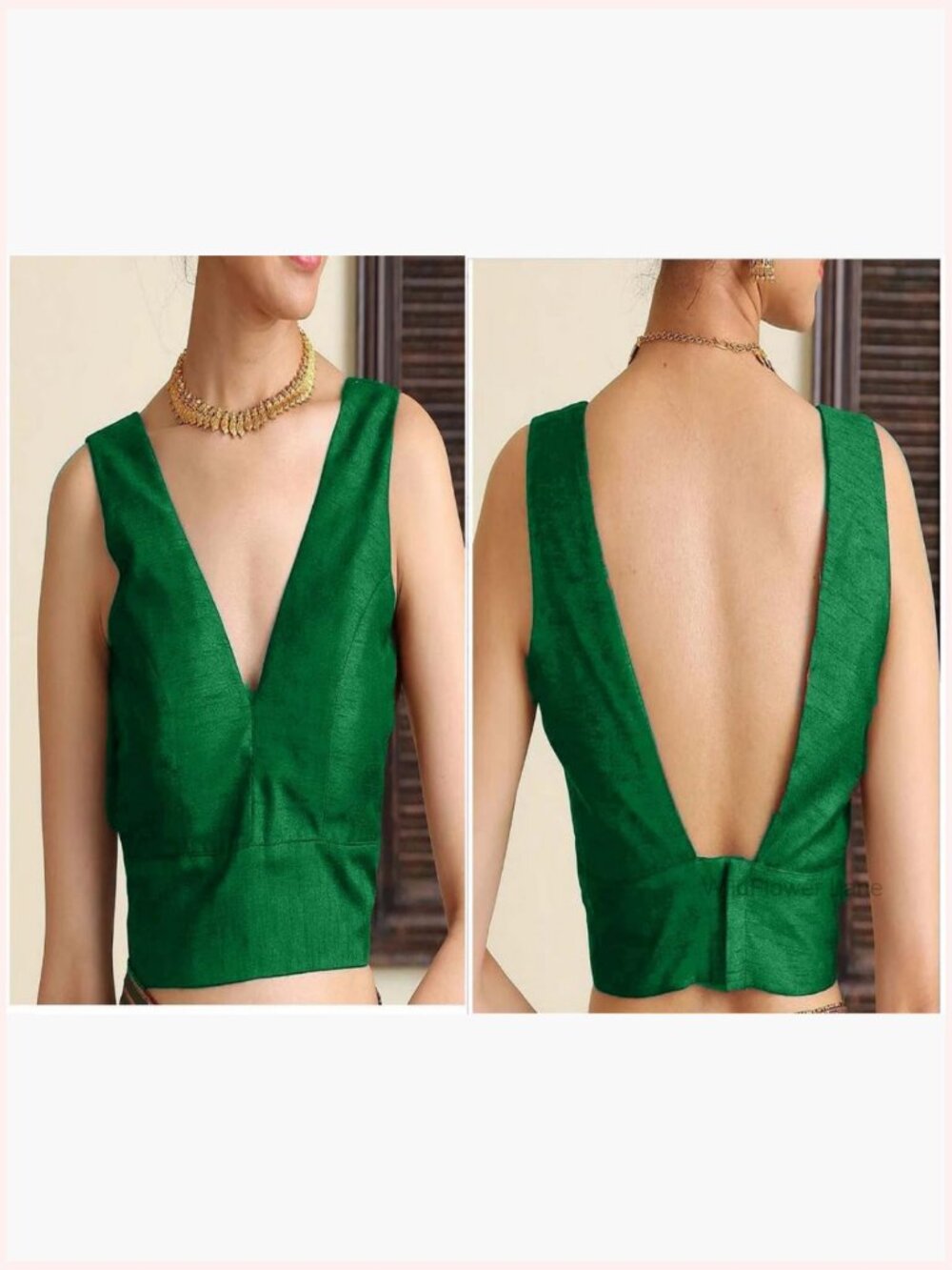 Dupion V-Neck Sleeveless Blouse with Hook & Eye Closure for Saree - Picture 5 of 5